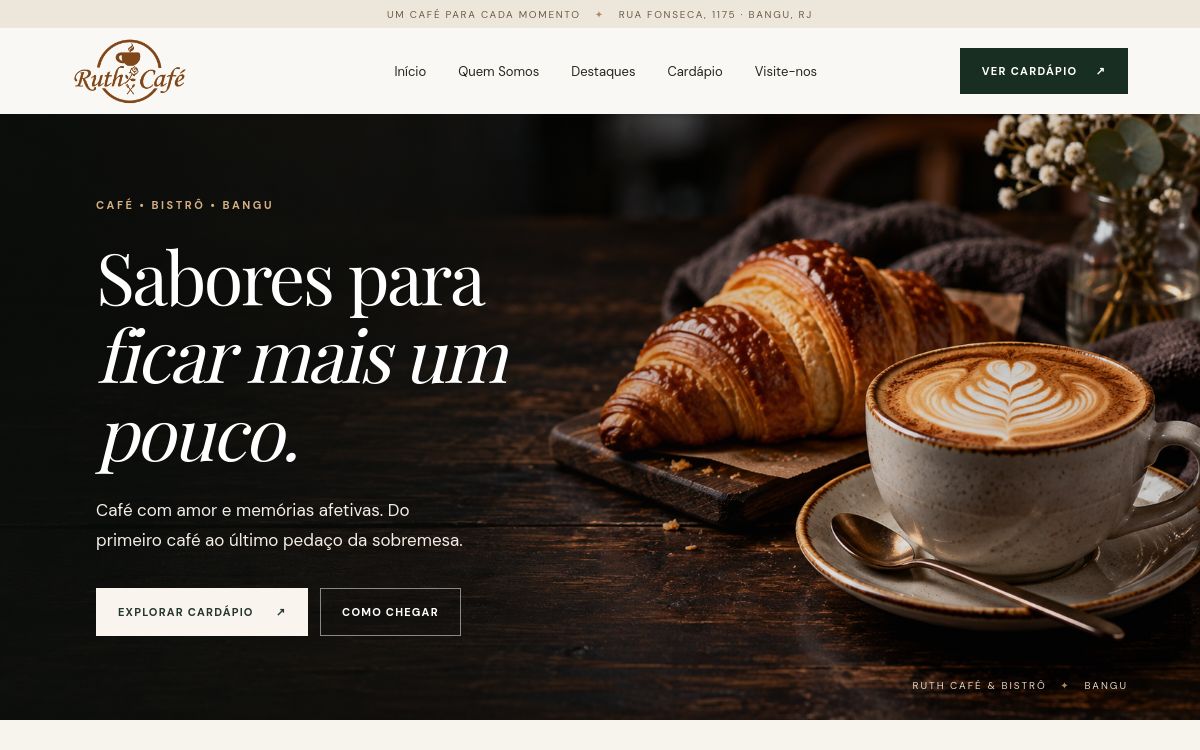Página inicial do site Ruth Café e Bistrô